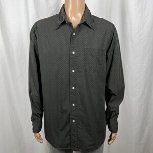 Lucky Brand Men's XL Gray Brown Dot Print Cotton Long Sleeve Button-Up Shirt
